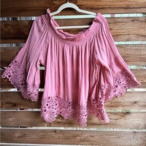 Caren Sport Pink Lace Bell Sleeve Blouse
